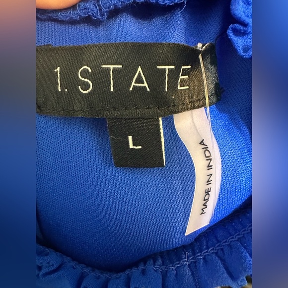 NWT 1.STATE Fabiana Blue Mock Neck Smocked Waist Ruffle Party Dress - Picture 6 of 9